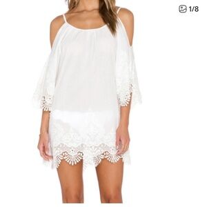 PilyQ Barcelona Serena Lily White Lace Off The Shoulder Swimsuit Cover Up Medium